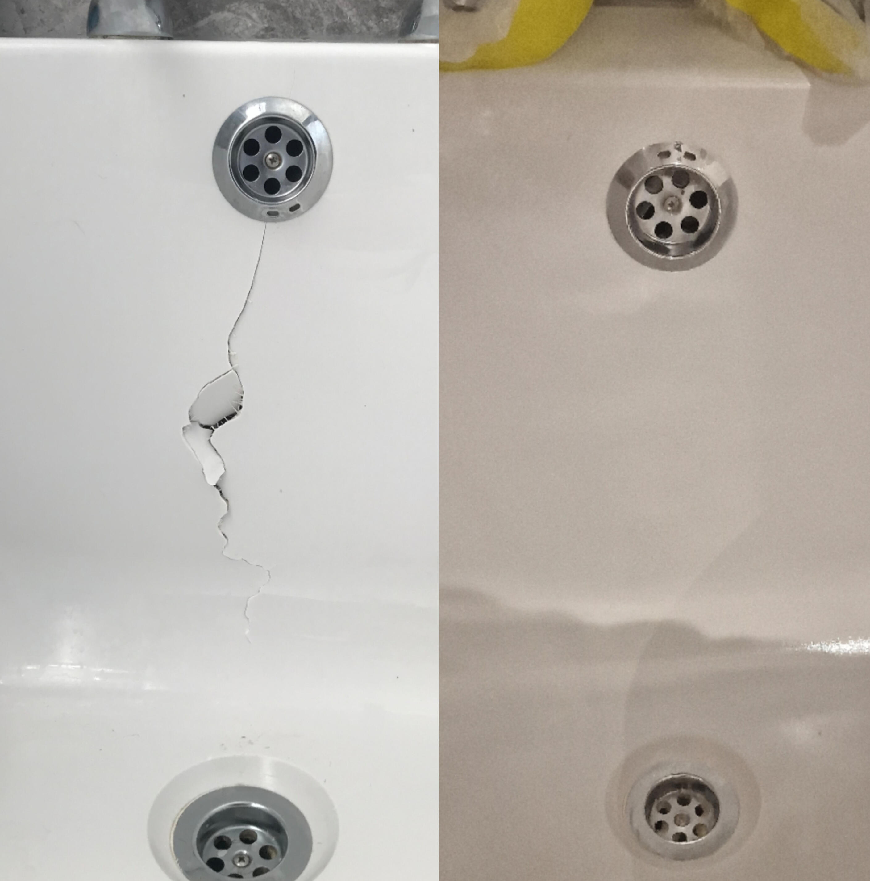 Before & After photos of an Acrylic Bath Crack Repair in Dudley